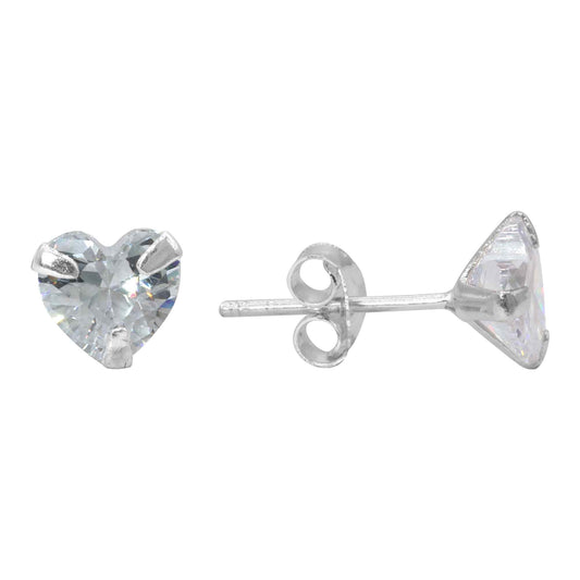 Aros de Plata 925 Corazones Pegados de Circón 6 mm