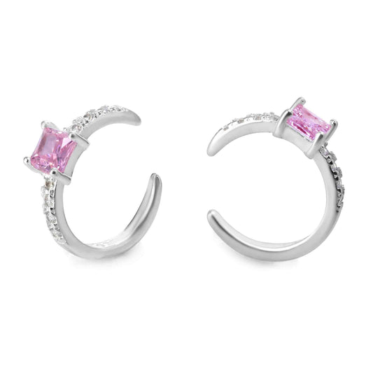 Aros de Plata 925 Cuff Circón Rosa y Banda de Mini Circones