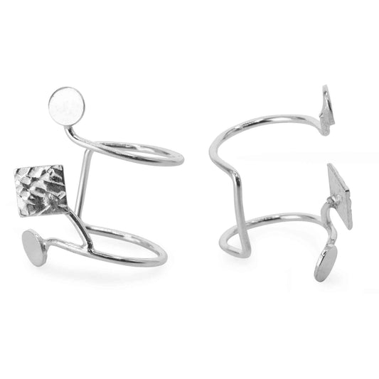 Aros de Plata 925 Cuff Círculos con Placa Cuadrada