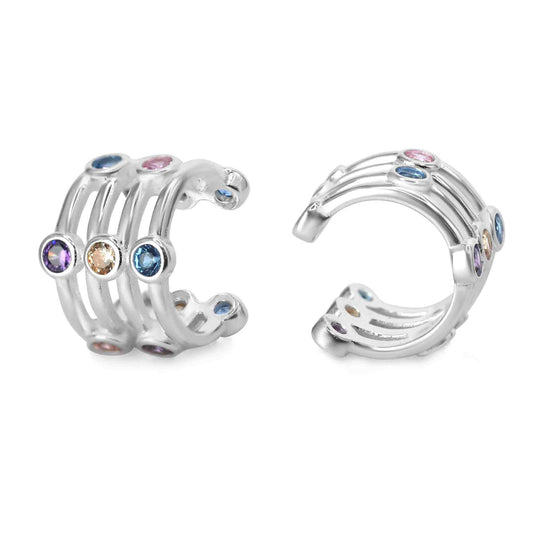 Aros de Plata 925 Cuff con Circones de Colores