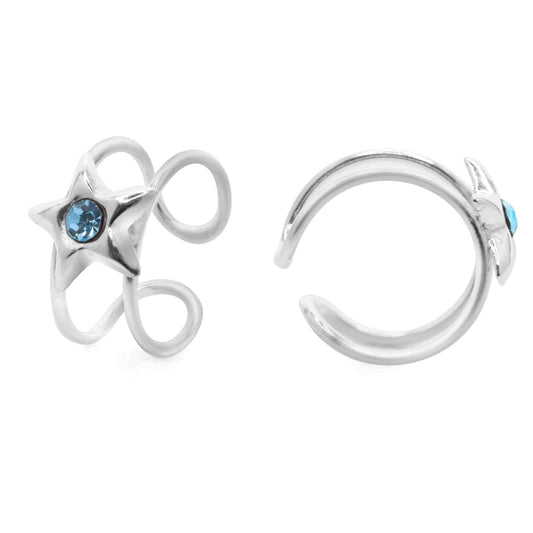 Aros de Plata 925 Cuff con Estrella Circón Celeste