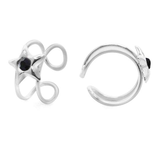 Aros de Plata 925 Cuff con Estrella Circón Ónix