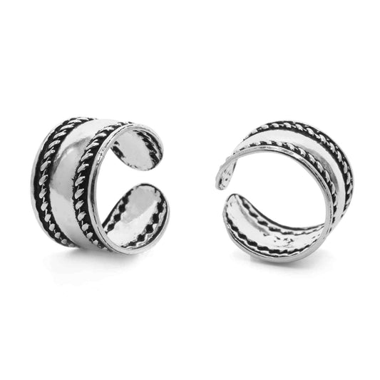 Aros de Plata 925 Cuff Diseño Borde Trenzado