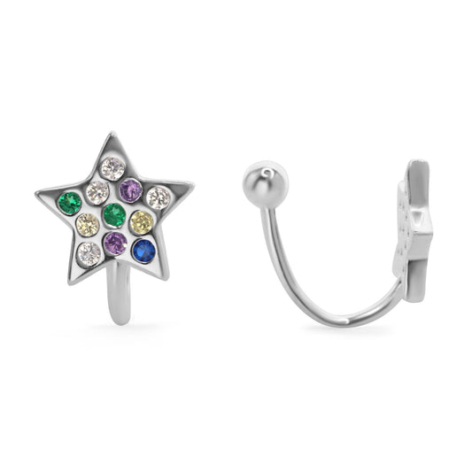 Aros de Plata 925 Cuff Diseño Estrella con Circones de Colores