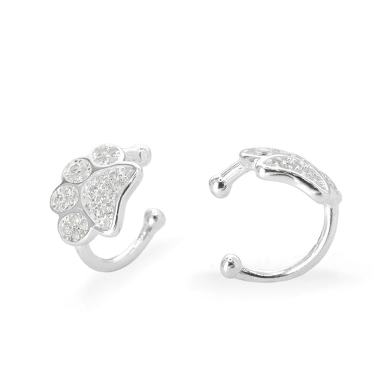 Aros de Plata 925 Cuff Diseño Huellas con Circones