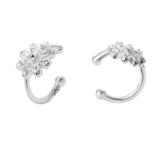 Aros de Plata 925 Cuff Diseño Margaritas