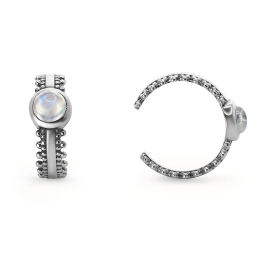 Aros de Plata 925 Cuff Estilo envejecido con Aplicación de Piedra Luna