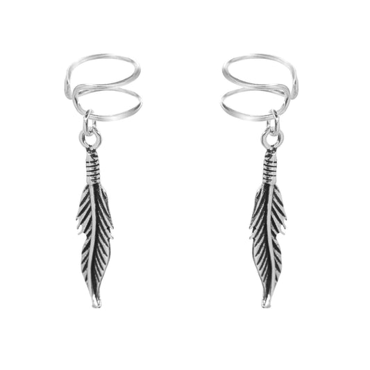 Aros de Plata 925 Cuff Pluma Colgante