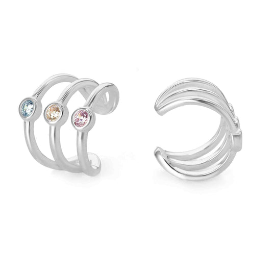 Aros de Plata 925 Cuff Triple Banda con Circones de Colores