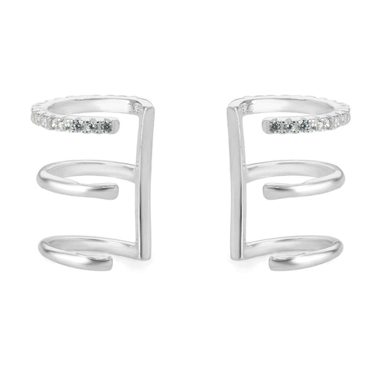 Aros de Plata 925 Cuff Triple con Banda de Circones