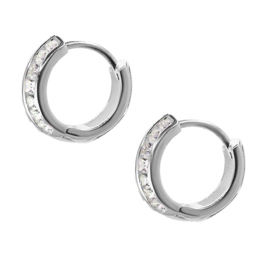 Aros de Plata 925 Diseño Argolla con Doble Banda de Circones y Calados