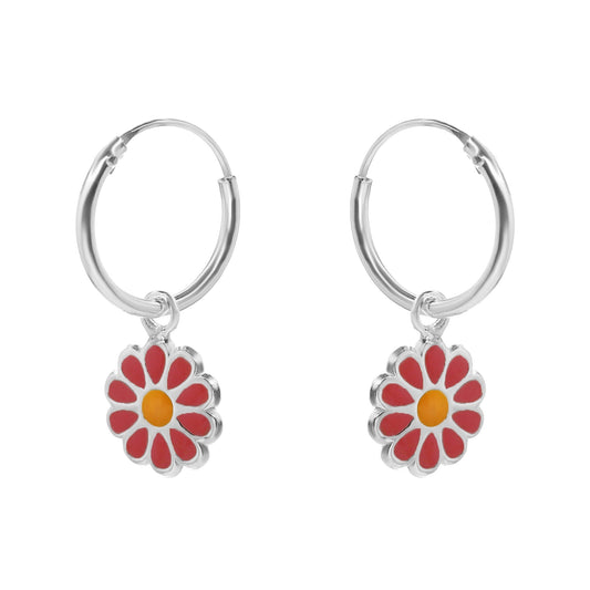 Aros de Plata - Argolla con Margarita Esmaltada Rojo