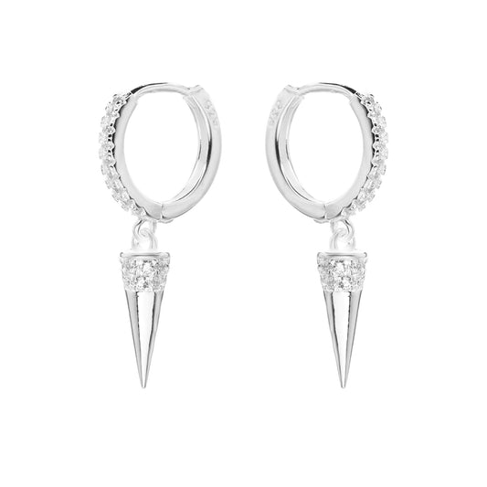 Aros de Plata - Argolla con Serie de Circones y Colgante de Péndulo con Circones