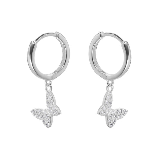 Aros de Plata - Argolla Lisa con Colgante Mariposa de Circones