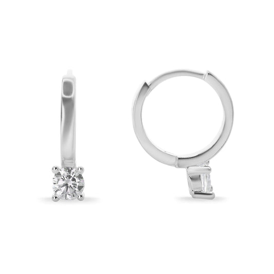 Aros de Plata 925 Diseño Argollas Circón con Broche Huggies