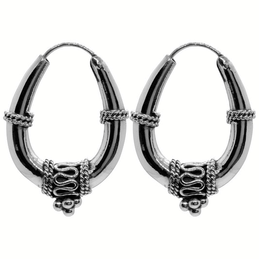 Aros de Plata 925 Diseño Bali Ovalado