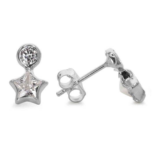 Aros de Plata 925 Diseño Botón con Estrellas de Circón