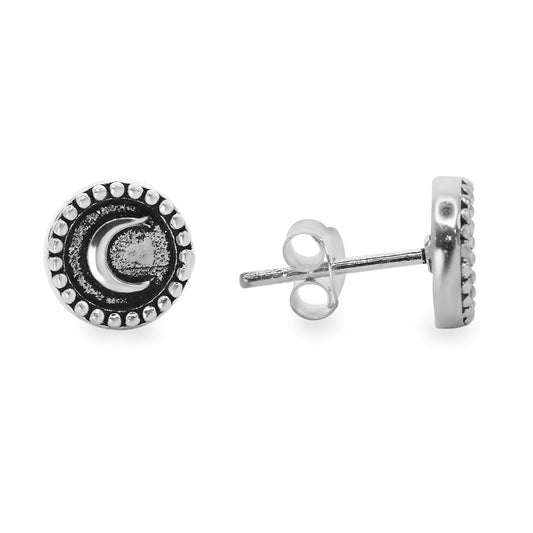 Aros de Plata 925 Diseño Botón con Luna