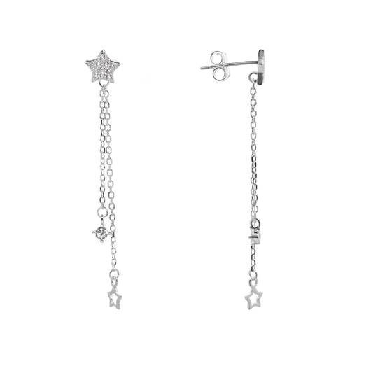 Aros de Plata 925 Diseño Cadena con Estrella y Circón