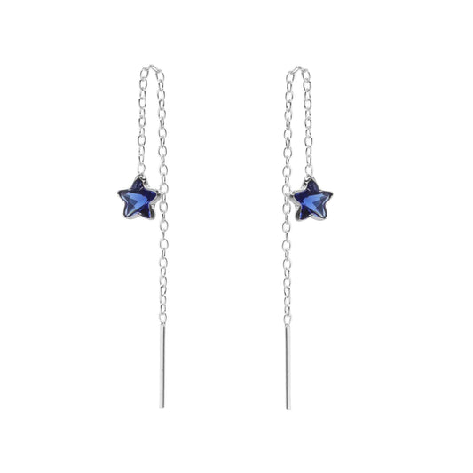 Aros de Plata 925 Diseño Cadena con Estrellas de Circón Azul