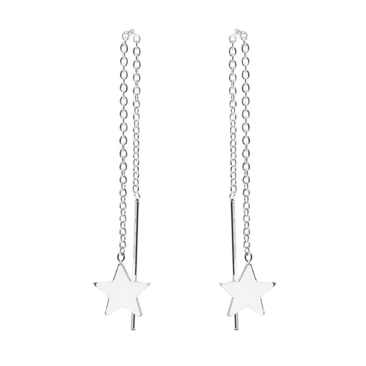 Aros de Plata 925 Diseño Cadena con Placa de Estrella