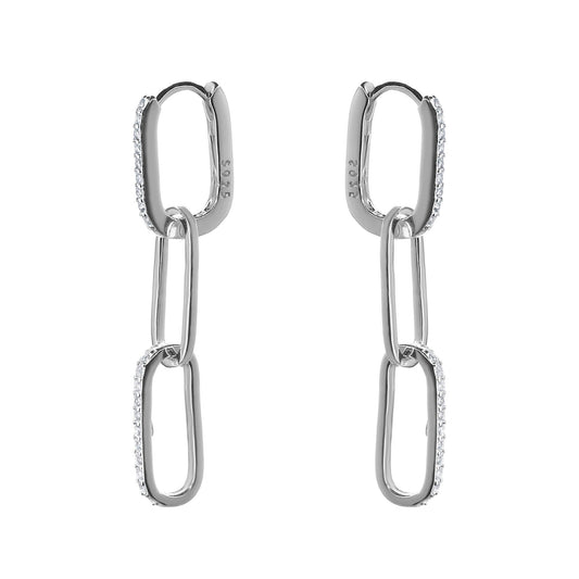 Aros de Plata 925 Diseño Cadena con Serie de Circones