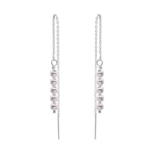 Aros de Plata 925 Diseño Cadena con Serie de Perlas Imitación
