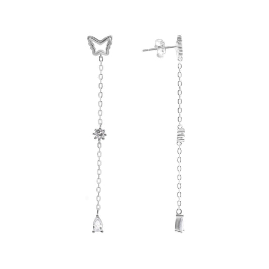 Aros de Plata 925 Diseño Cadena Mariposa Lisa con Circones