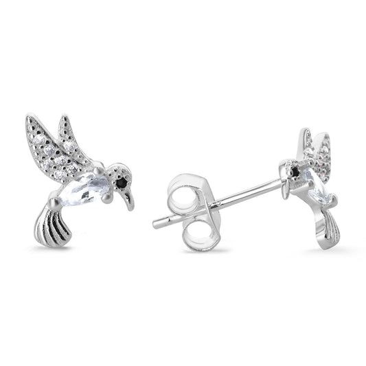 Aros de Plata 925 Diseño Colibrí Circón