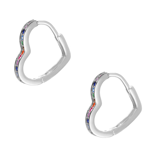 Aros de Plata 925 Diseño Corazón con Serie Circones de Colores