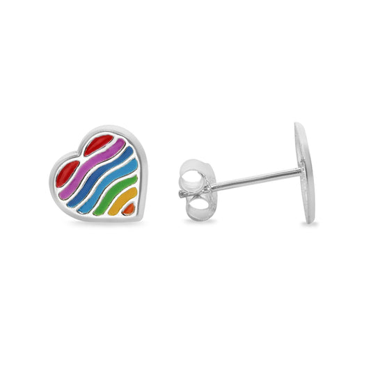 Aros de Plata - Corazón Esmaltado de Colores