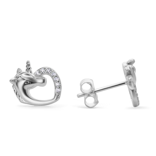 Aros de Plata 925 Diseño Corazón Unicornio con Circones