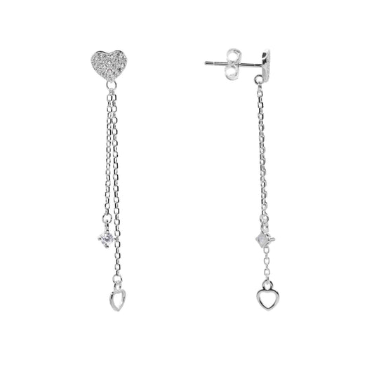Aros de Plata - Corazones con Circones Doble Cadena