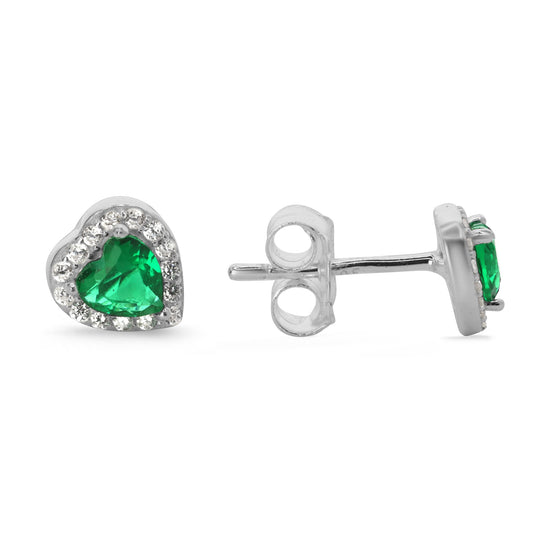 Aros de Plata 925 Diseño Corazones de Circón Esmeralda