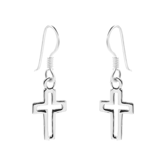 Aros de Plata 925 Diseño Cruz con Gancho