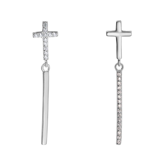 Aros de Plata 925 Diseño Cruz de Circones con Varita