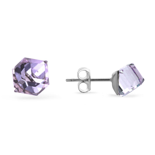 Aros de Plata - Cubos de Cristal Lila Suave
