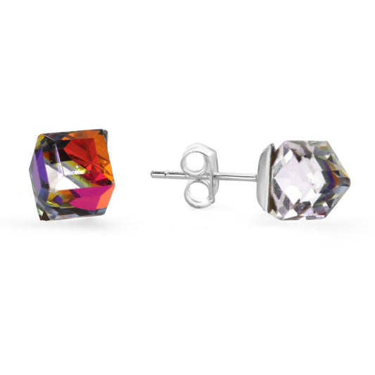 Aros de Plata - Cubos de Cristal Tornasol Arcoíris