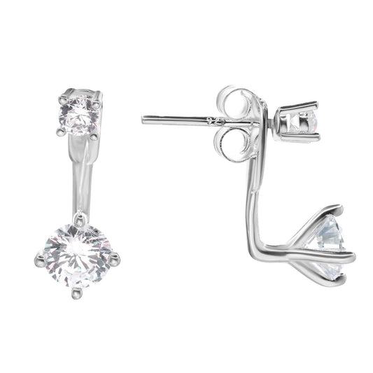 Aros de Plata 925 Diseño Delicado Doble Pieza con Circones