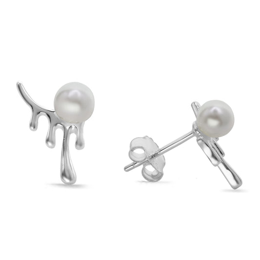 Aros de Plata 925 Diseño Derretido con Perla de Imitación