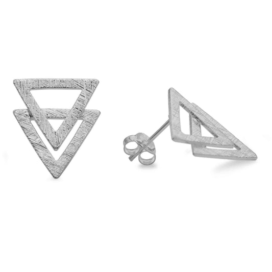 Aros de Plata - Doble Triángulos Satinados