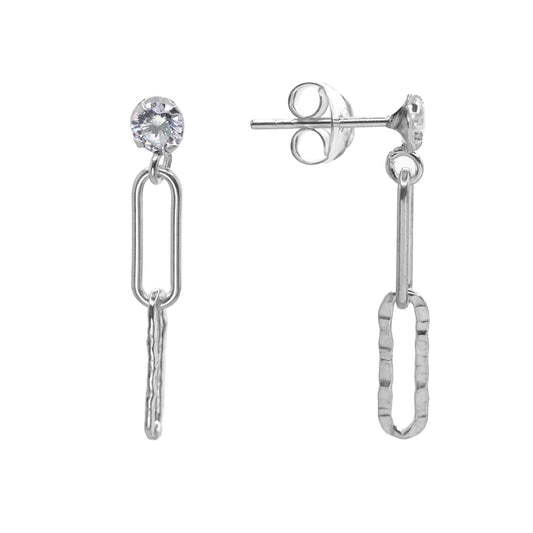 Aros de Plata 925 Diseño Eslabón con Circón