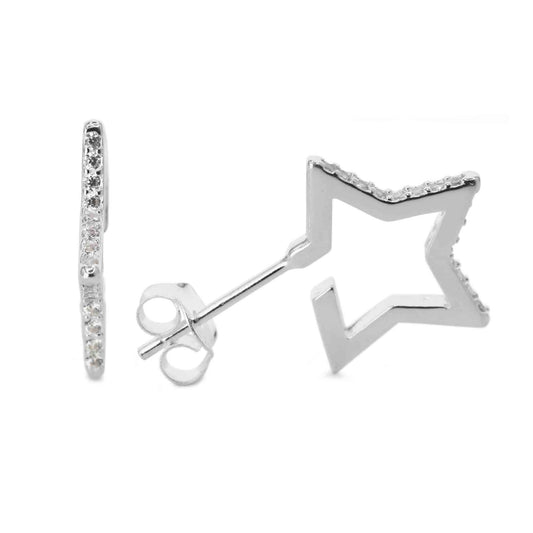 Aros de Plata 925 Diseño Estrella con Circones en los Bordes
