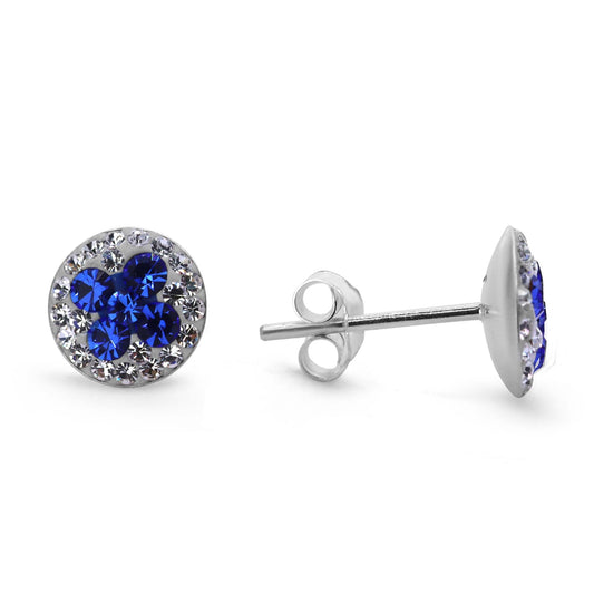 Aros de Plata - Flor Azul de Strass