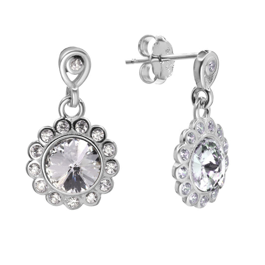 Aros de Plata 925 Diseño Flor con Cristal Swarovski Elements