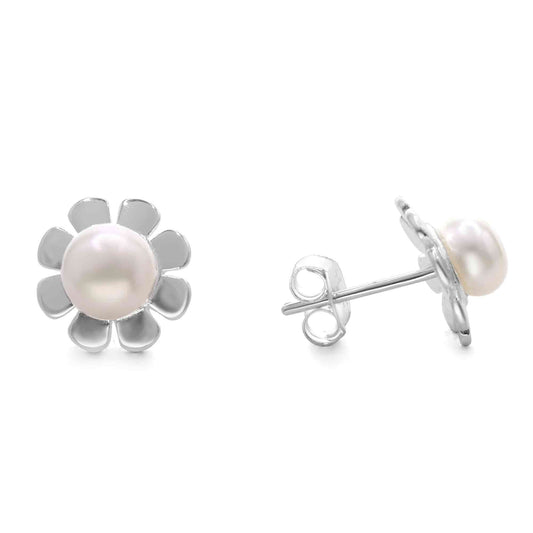 Aros de Plata 925 Diseño Flor con Perla