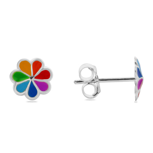 Aros de Plata - Flor de Arcoíris Esmaltada