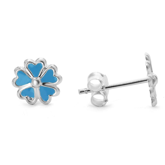 Aros de Plata - Flor Esmaltada en Celeste
