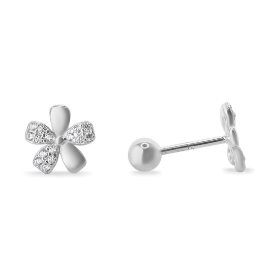Aros de Plata 925 Diseño Flor Lisa y Circones con Tope