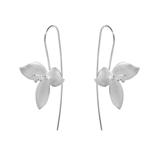 Aros de Plata 925 Diseño Flor Satinada con Pistilo
